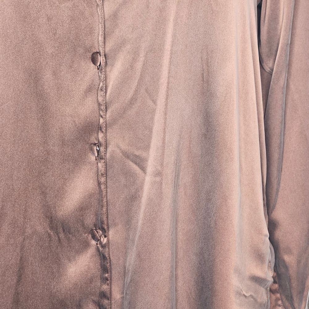 Joie Silk Button Front Blouse Copper Brown Long Sleeve Notched Collar Washable M - Picture 3 of 9